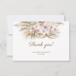 Boho Dried Palm Pampas Grass Dusty Pink Orchid Th Thank You Card