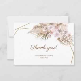 Boho Dried Palm Pampas Grass Dusty Pink Orchid Thank You Card