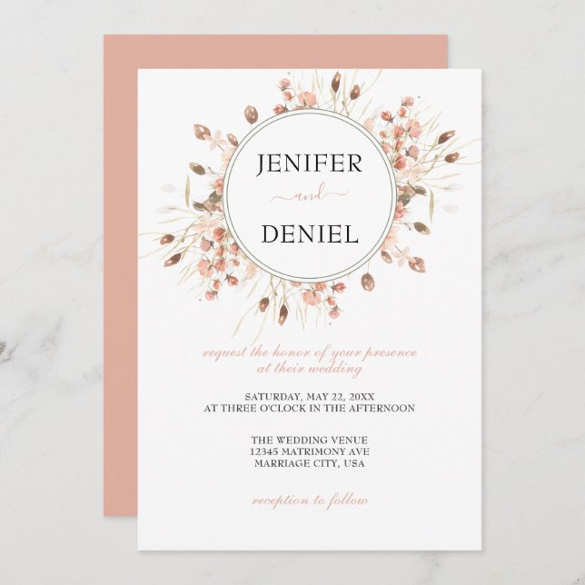 Boho Dried Watercolor Floral Wedding Invitation (Front/Back)