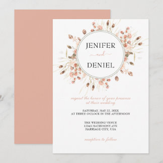 Boho Dried Watercolor Floral Wedding Invitation