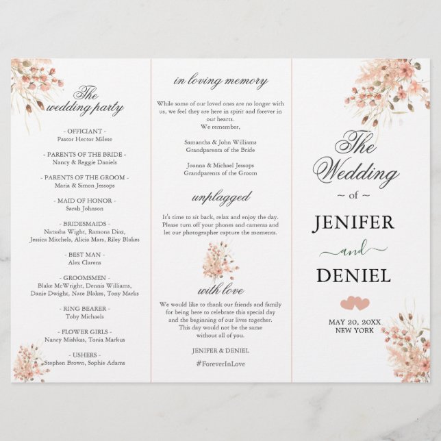 Boho Dried Watercolor Floral Wedding Programme (Front)