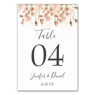 Boho Dried Watercolor Floral Wedding Table Number
