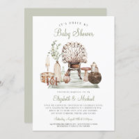 Boho Drive By Green Eucalyptus Baby Shower Invitat