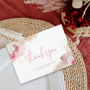 Boho Dry Botanical Roses Flat Thank You Card