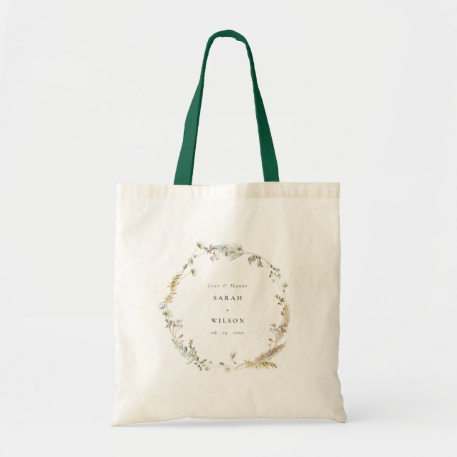 Boho Dry Palm Pampas Grass Floral Wreath Wedding Tote Bag (Front)
