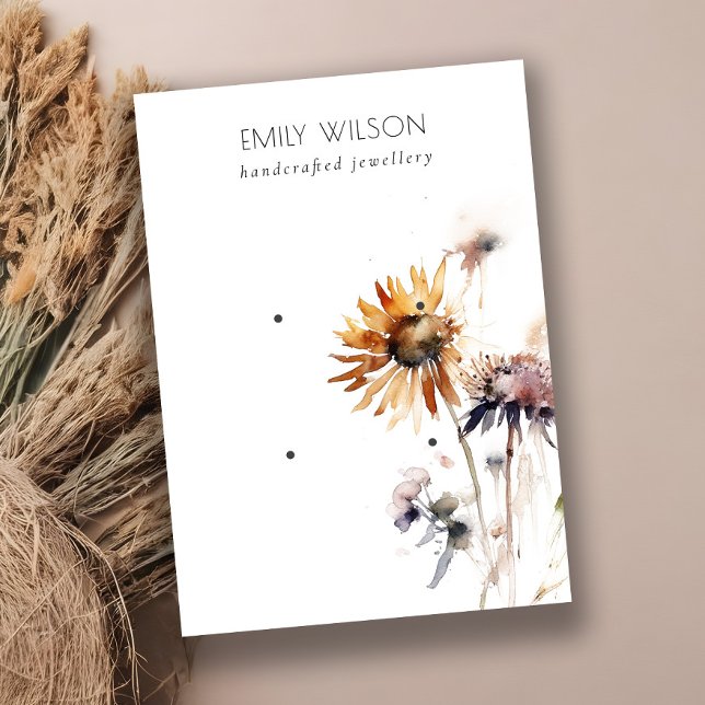 Boho Dry Wildflower Watercolor 2 Earring Display Business Card (Creator Uploaded)