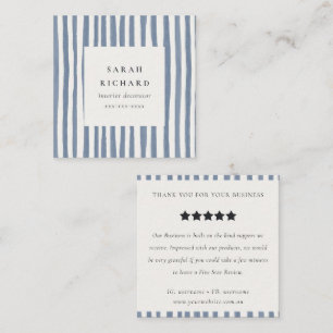 Boho Dusky Blue Watercolor Strips Review Request Square Business Card
