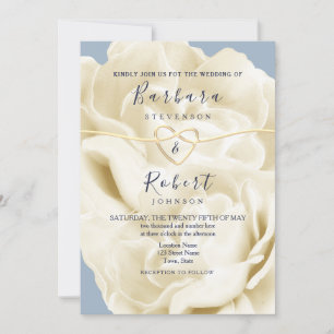 Boho Dusty Blue and Gold Floral Wedding Invitation