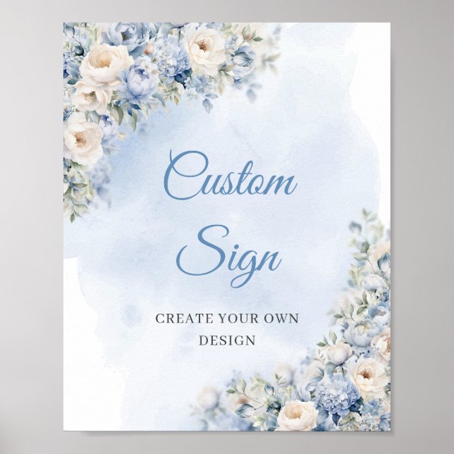 Boho Dusty Blue and Ivory floral Custom Sign (Front)