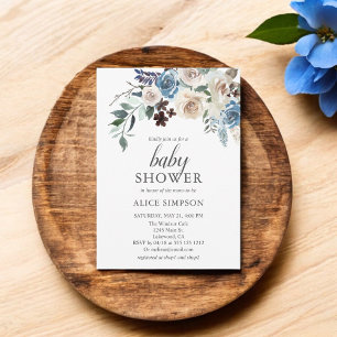 Boho Dusty Blue Baby Shower Invitation