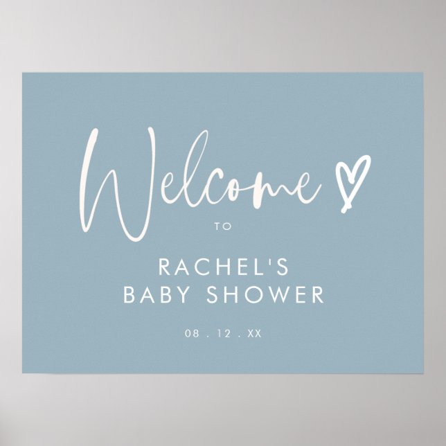 Boho Dusty Blue Baby Shower Welcome Sign (Front)