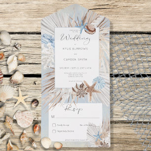 Boho Dusty Blue Beach Rustic No Dinner All In One Invitation