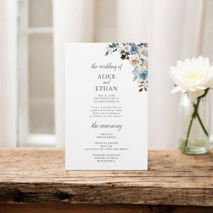 Boho Dusty Blue Beige Flowers Wedding Program