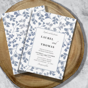 Boho Dusty Blue Botanical Leaf  Wedding Invitation