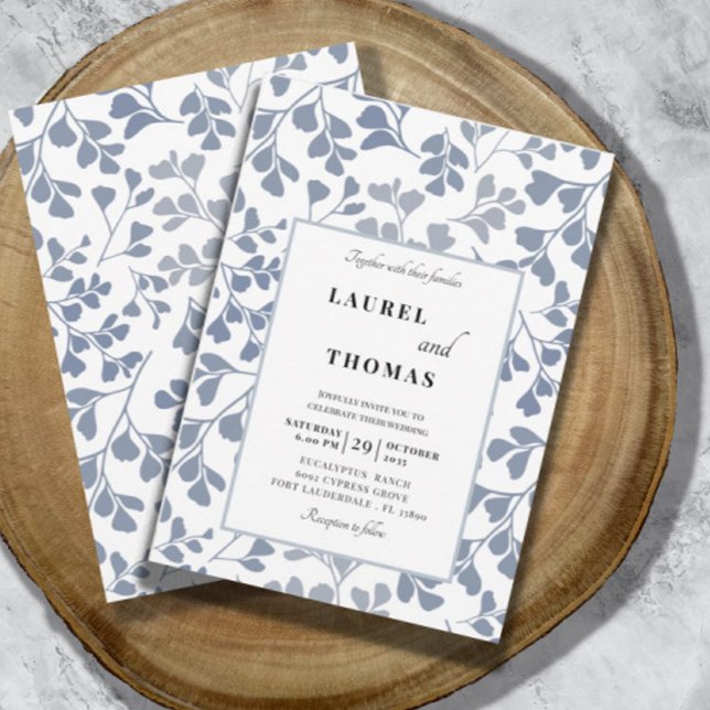 Boho Dusty Blue Botanical Leaf  Wedding Invitation (Creator Uploaded)