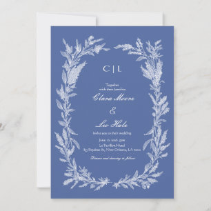 Boho Dusty Blue Botanical Wreath Wedding Invitation