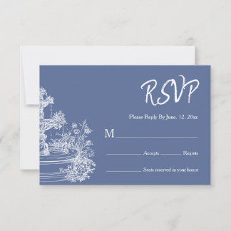 Boho Dusty Blue Botanical Wreath Wedding RSVP Card