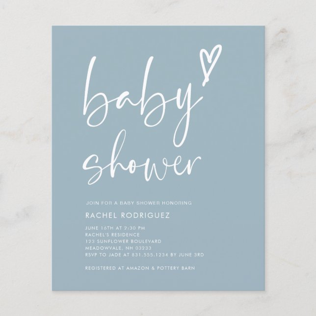 Boho Dusty Blue Boy Baby Shower Invitation Flyer (Front)