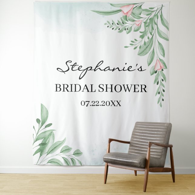 Boho Dusty Blue Bridal Shower Backdrop Photo Booth Tapestry (In Situ)