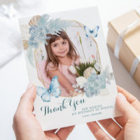 Boho Dusty Blue Butterfly 1st Birthday with photo