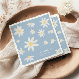Boho Dusty Blue Daisy Flower Napkins