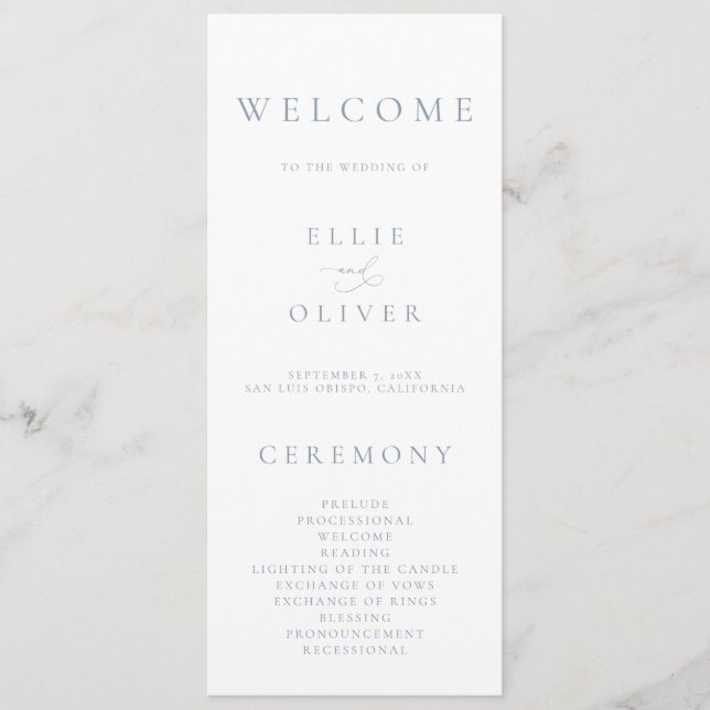 Boho Dusty Blue Elegant 1 Minimalist Wedding Programme (Front)