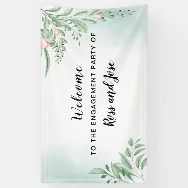 Boho Dusty Blue Engagement Party Welcome Banner (Vertical)