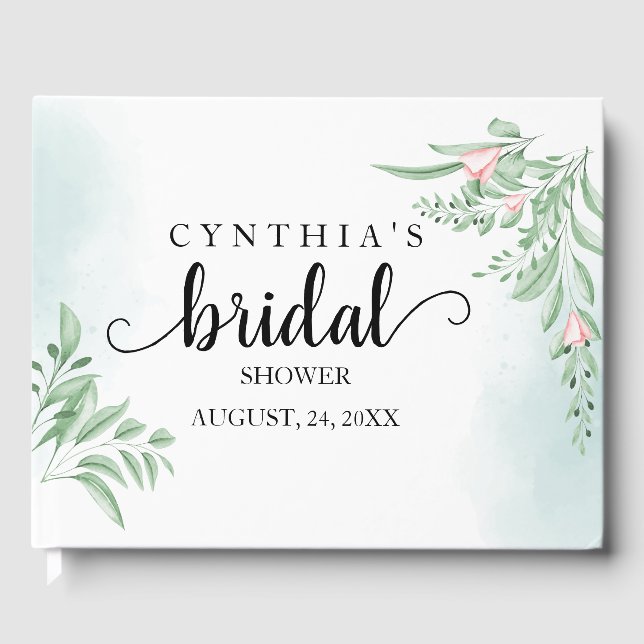 Boho Dusty Blue Eucalyptus Bridal Shower Guest Book (Front)