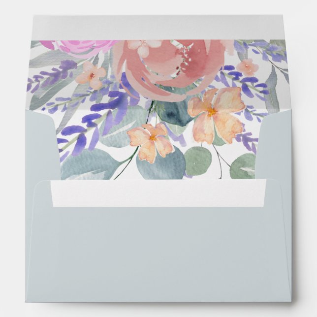 Boho Dusty Blue Eucalyptus & Floral Wedding Envelope (Back (Bottom))