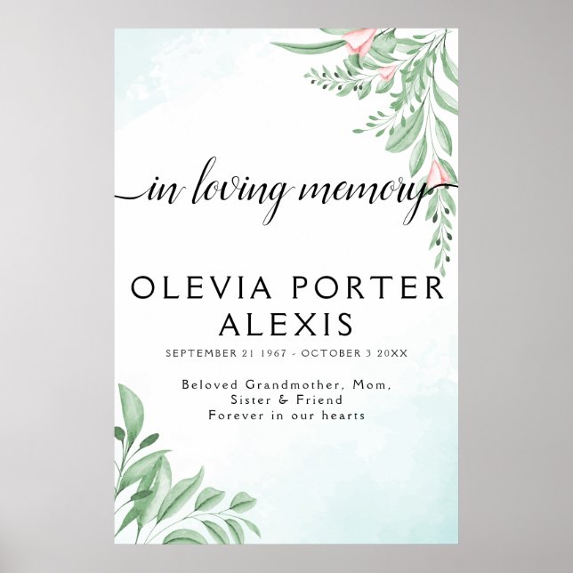 Boho Dusty Blue Eucalyptus Funeral Welcome Sign (Front)