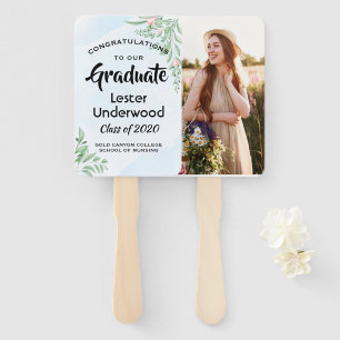 Boho Dusty Blue Eucalyptus Graduation Hand Fan