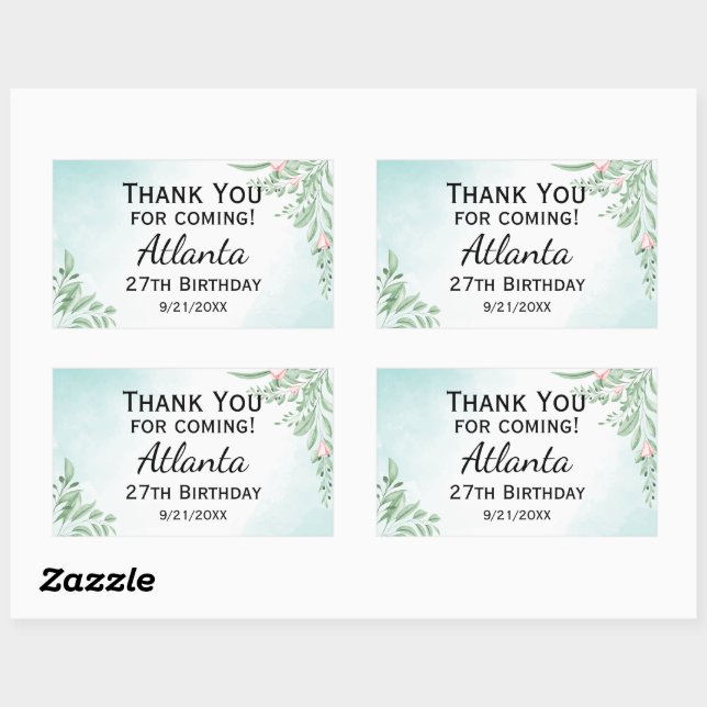 Boho Dusty Blue Eucalyptus Greenery 30th Birthday  Rectangular Sticker (Sheet)