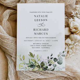 Boho Dusty Blue Eucalyptus Greenery Wedding Invitation