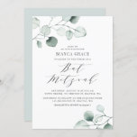 Boho Dusty Blue Eucalyptus Leaves Bat Mitzvah Invitation<br><div class="desc">Greenery bat mitzvah invitation featuring watercolor dusty blue eucalyptus leaves with a whimsical script. Personalise by adding your own details. This eucalyptus invitation is perfect for any bat mitzvah theme and season.</div>