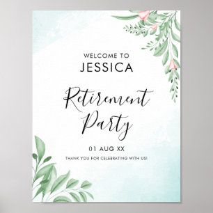 Boho Dusty Blue Eucalyptus Retirement Welcome Poster