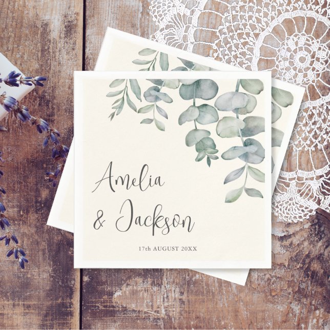 Boho Dusty Blue Eucalyptus Wedding  Napkin (Creator Uploaded)