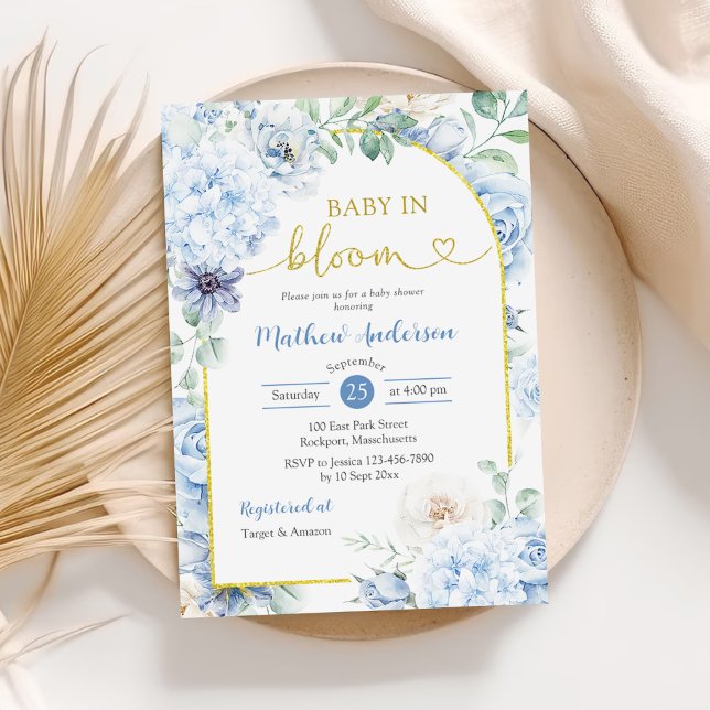 Boho Dusty Blue Floral Baby In Bloom Baby Shower Invitation (Creator Uploaded)