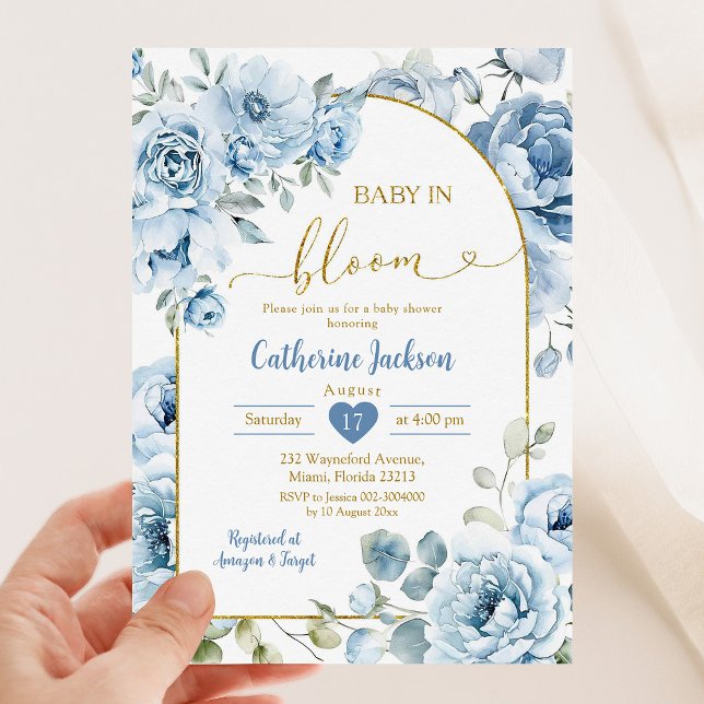 Boho Dusty Blue Floral Baby in Bloom Baby Shower Invitation (Creator Uploaded)