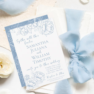 Boho Dusty Blue Floral Elegant Modern Wedding Invitation