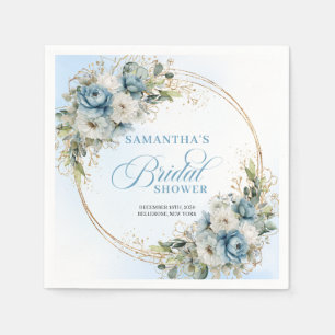 Boho Dusty Blue Floral Eucalyptus Gold Napkins