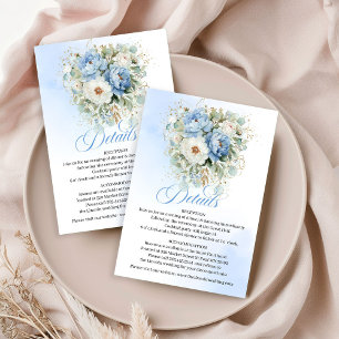 Boho Dusty Blue Floral Eucalyptus Wedding Details  Enclosure Card