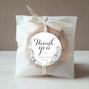 Boho Dusty Blue Floral Eucalyptus Wedding fovor Classic Round Sticker