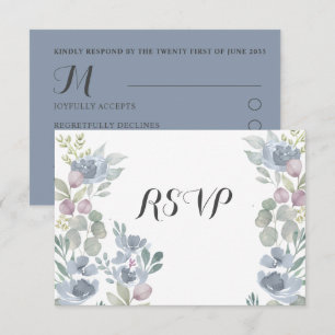 Boho Dusty Blue Floral Eucalyptus Wedding RSVP Card