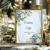 Boho Dusty Blue Floral Gold Glitter Welcome Sign