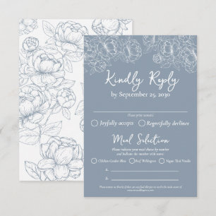Boho Dusty Blue Floral Modern Wedding Meal Options RSVP Card