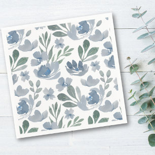Boho Dusty Blue Floral Pattern Wedding Napkin