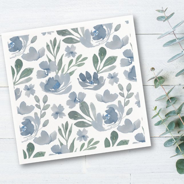 Boho Dusty Blue Floral Pattern Wedding Napkin (Creator Uploaded)