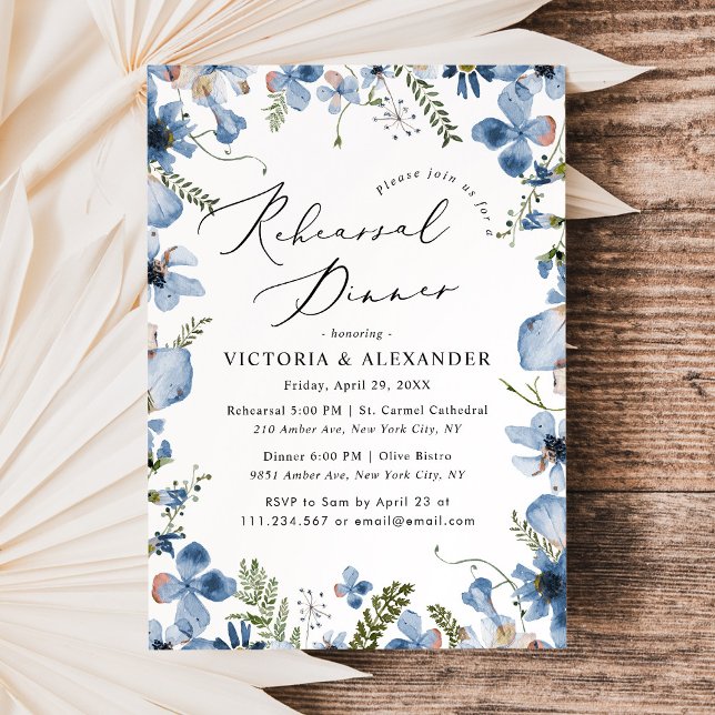 Boho Dusty Blue Floral Rehearsal Dinner Invitation (Creator Uploaded)