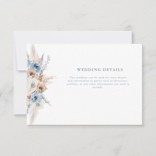 boho dusty blue floral wedding details card (Front)