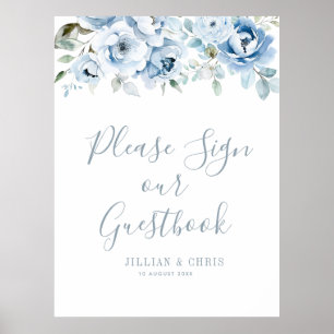 boho dusty blue floral wedding guestbook sign